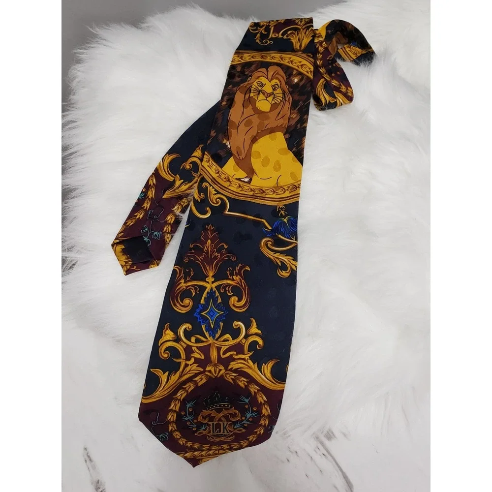 Vintage LION KING MUFASA Necktie Tie Mens 90s Disney 100% SILK